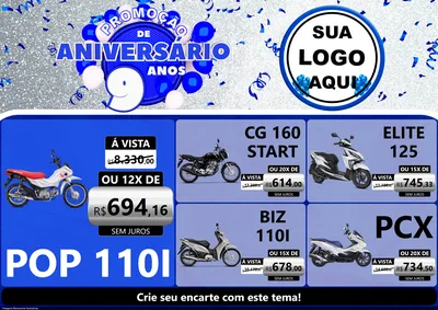Modelo de Encarte para Encarte A4 Horizontal com o tema Promoção de Aniversário - 9 Anos para Concessionaria de Motos