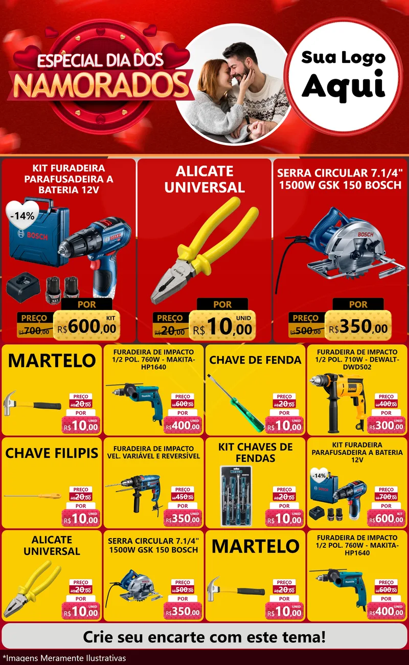 Modelo de Encarte para Encarte Grande com o tema Especial Dia Dos Namorados para Maquinas e Ferramentas