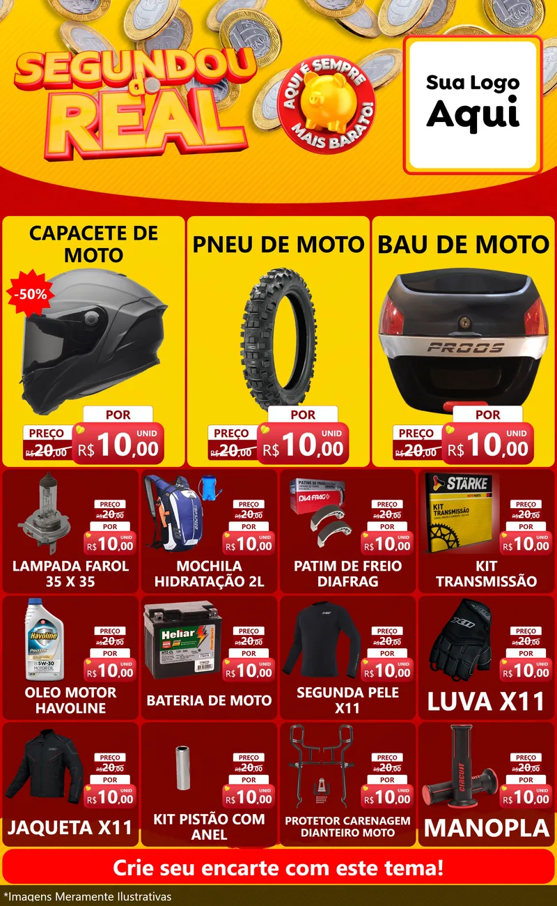 Modelo de Encarte para Encarte Grande com o tema Segundou do Real para Moto peças