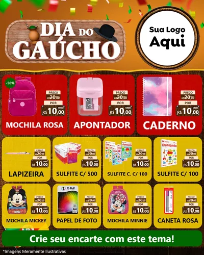 Modelo de Rede Social para Feed Instagram com o tema Dia do Gaúcho para Papelaria