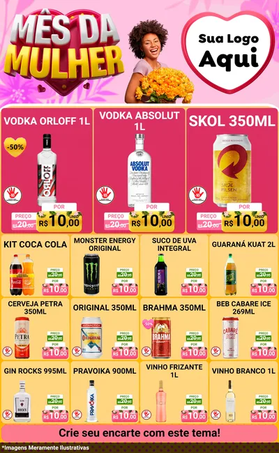 Modelo de Encarte para Encarte Grande com o tema Mês da Mulher para Distribuidora de bebidas