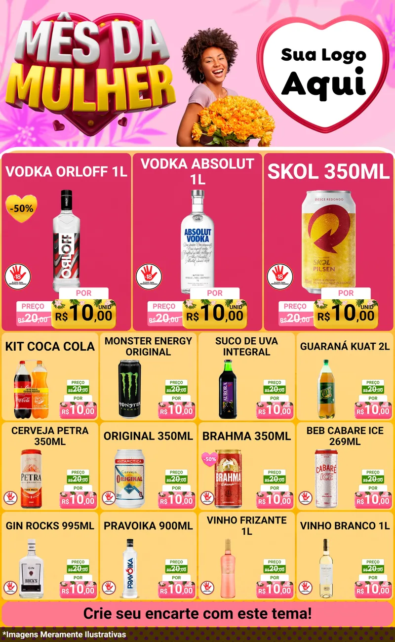Modelo de Encarte para Encarte Grande com o tema Mês da Mulher para Distribuidora de bebidas
