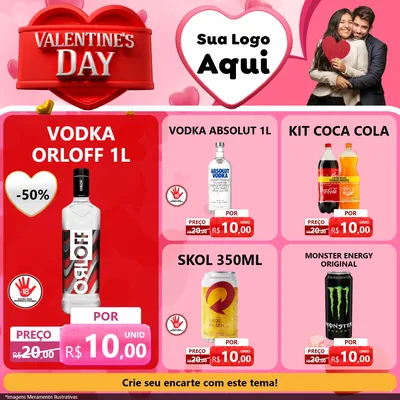 Modelo de Rede Social para Feed Facebook com o tema Valentine's Day para Distribuidora de bebidas