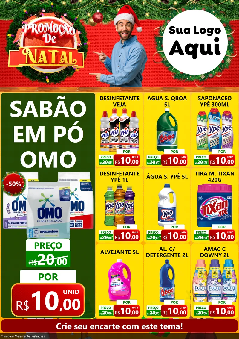 Modelo de Encarte para Encarte A4 Vertical com o tema Promoção de Natal para Produtos de Limpeza