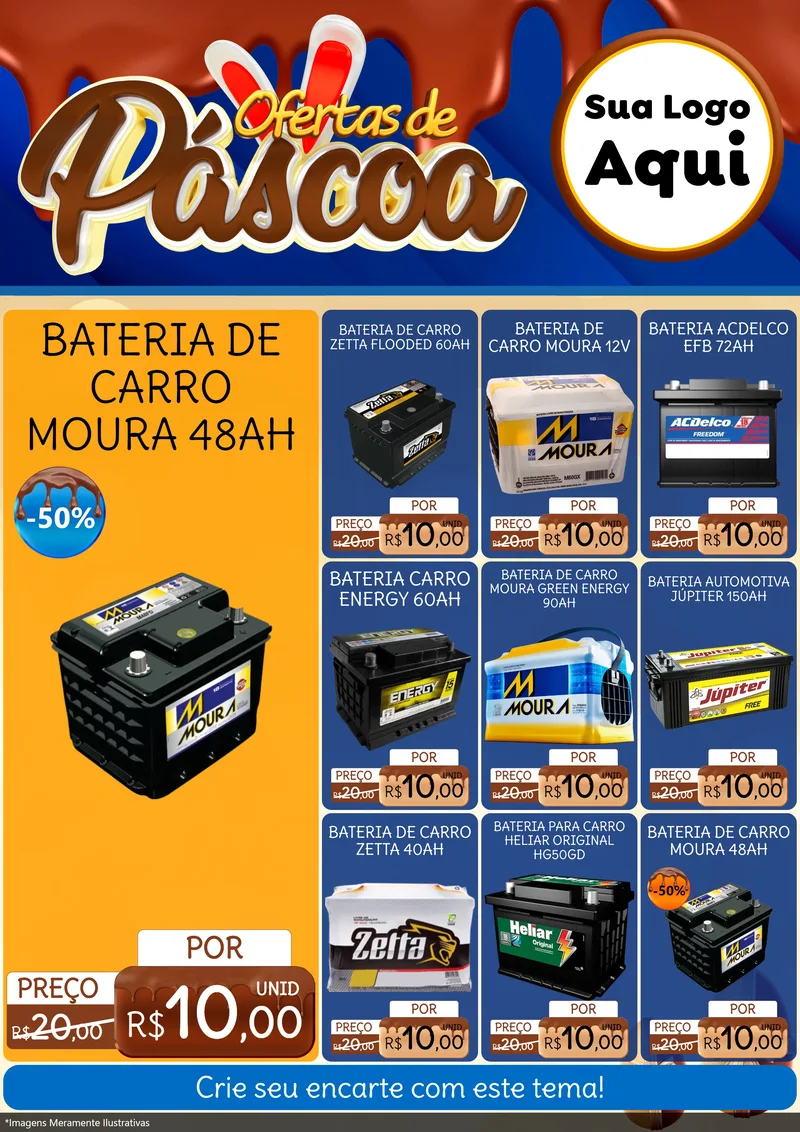 Modelo de Encarte para Encarte A4 Vertical com o tema Ofertas de Páscoa para Baterias Elétricas