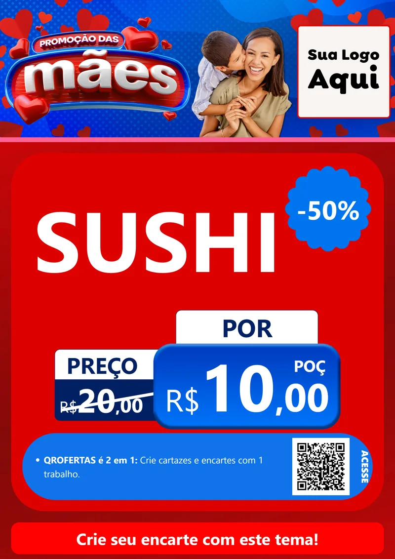Modelo de Cartaz para Cartaz A4 Vertical com o tema Promoção das Mães para Comida japonesa