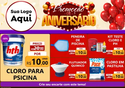 Modelo de Encarte para Encarte A4 Horizontal com o tema Promoção de Aniversário para Produtos para Piscina