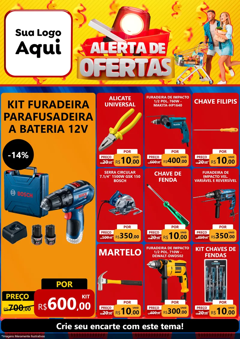 Modelo de Encarte para Encarte A4 Vertical com o tema Alerta de Ofertas para Maquinas e Ferramentas