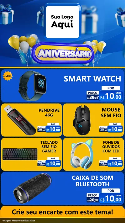 Modelo de TV para TV Vertical com o tema Aniversário para Informática