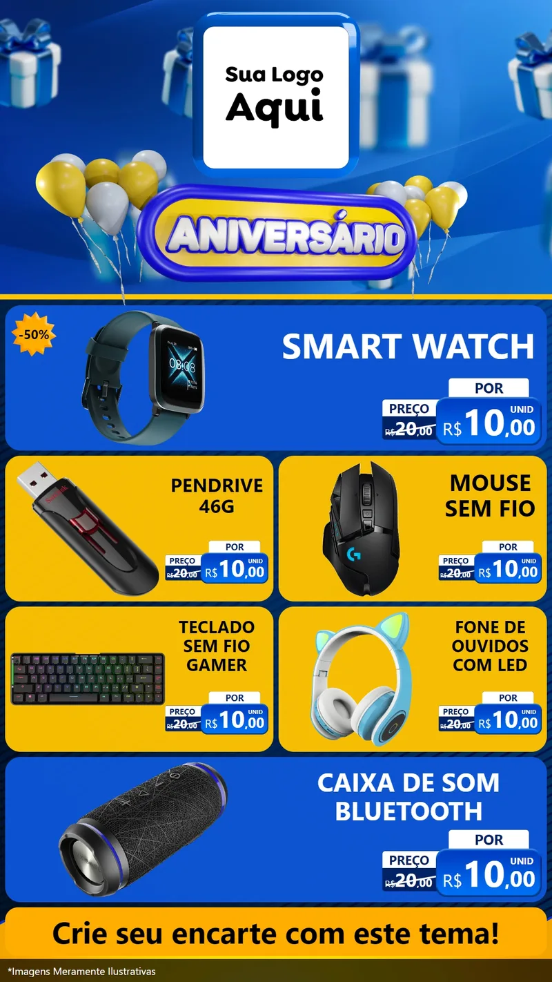 Modelo de TV para TV Vertical com o tema Aniversário para Informática
