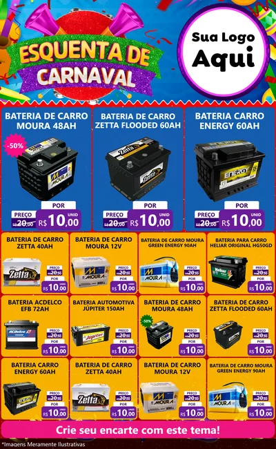 Modelo de Encarte para Encarte Grande com o tema Esquenta de Carnaval para Baterias Elétricas