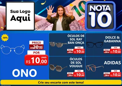 Modelo de Encarte para Encarte A4 Horizontal com o tema Nota 10 para Óticas