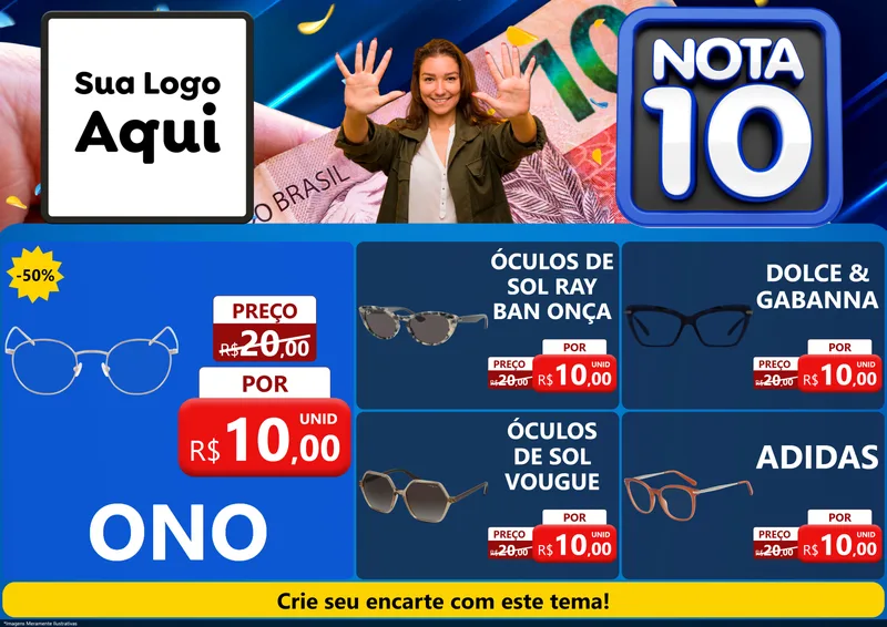 Modelo de Encarte para Encarte A4 Horizontal com o tema Nota 10 para Óticas