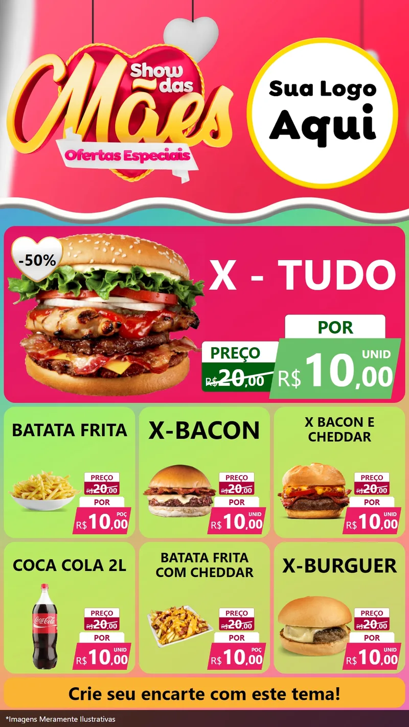 Modelo de Rede Social para Stories com o tema Show das Mães - Ofertas Especiais para Hamburgueria