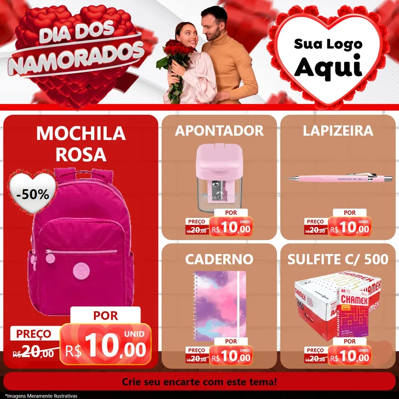 Modelo de Rede Social para Feed Facebook com o tema Dia dos Namorados para Papelaria