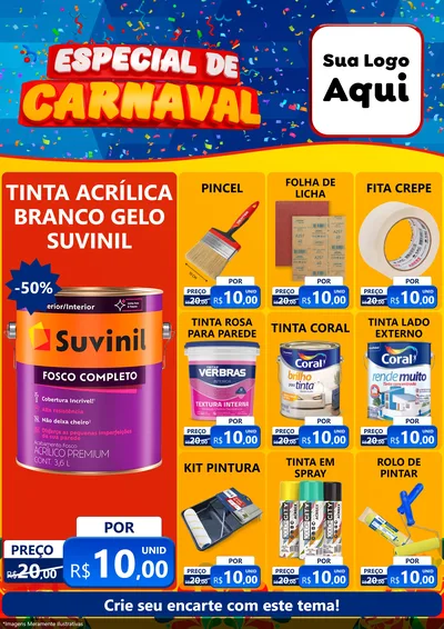 Modelo de Encarte para Encarte A4 Vertical com o tema Especial de Carnaval para Tintas e Ferramentas