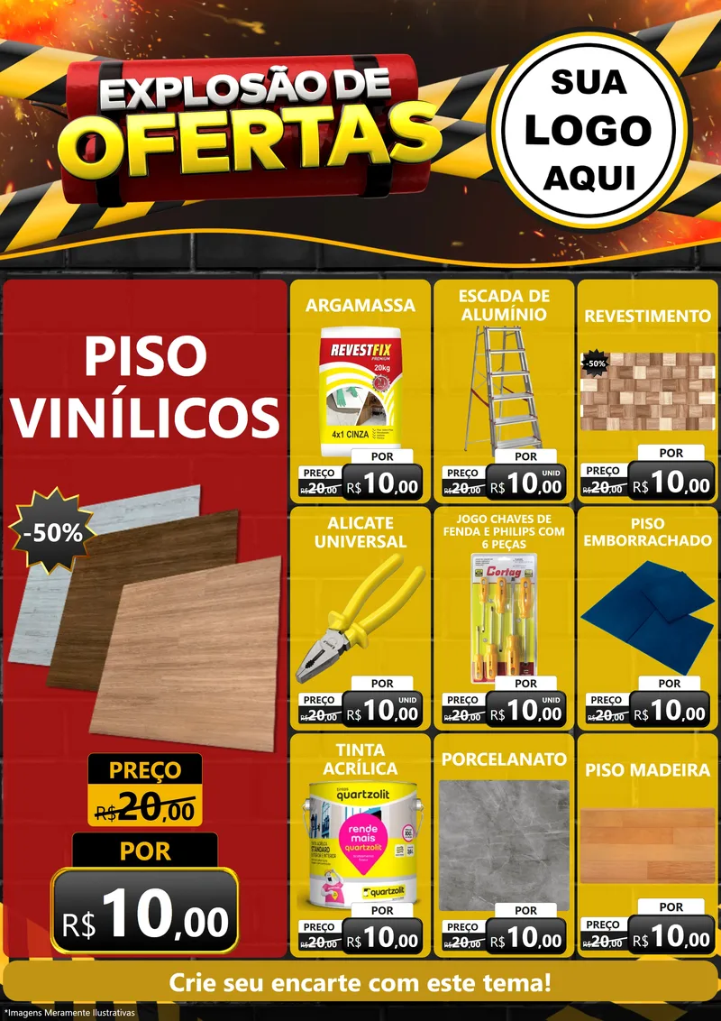 Modelo de Encarte para Encarte A4 Vertical com o tema Explosão de Ofertas para Material para Construção