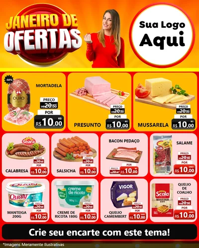Modelo de Rede Social para Feed Instagram com o tema Janeiro de Ofertas para Frios e Laticínios
