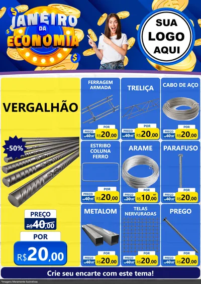 Modelo de Encarte para Encarte A4 Vertical com o tema Janeiro da Economia para Ferragens