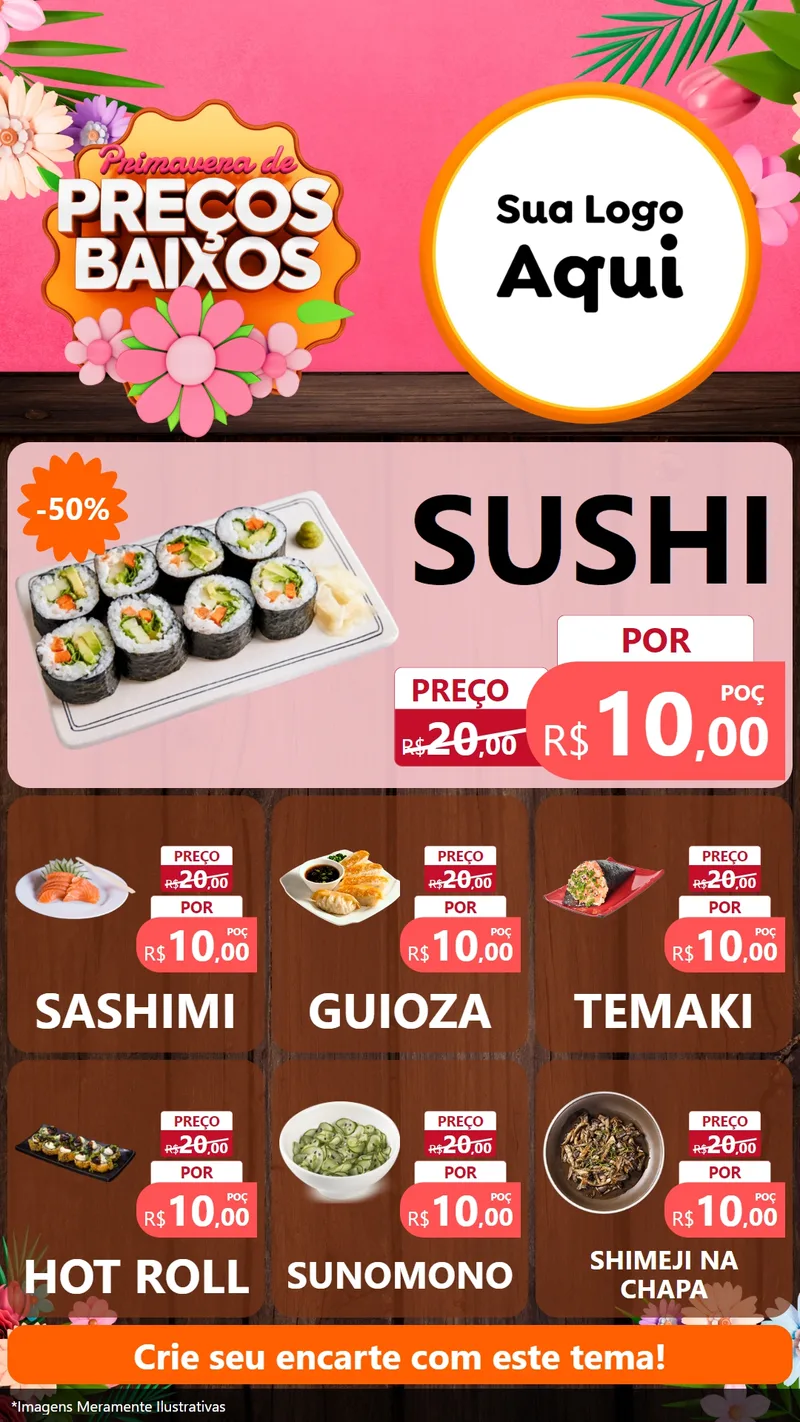 Modelo de Rede Social para Stories com o tema Primavera de Preços Baixos para Comida japonesa