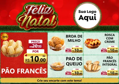 Modelo de Encarte para Encarte A4 Horizontal com o tema Feliz Natal para Padaria