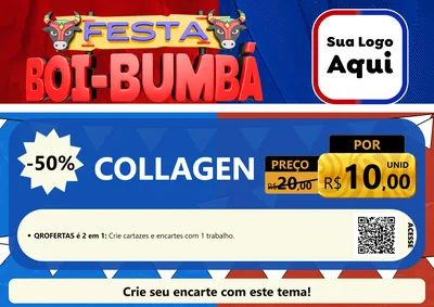 Modelo de Cartaz para Cartaz A4 Horizontal com o tema Festa Boi Bumbá para Suplementos alimentares