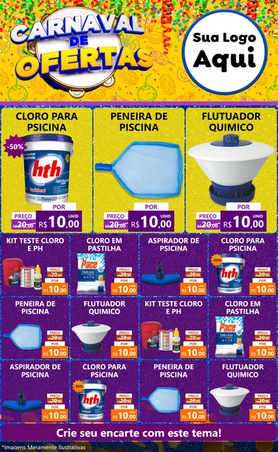Modelo de Encarte para Encarte Grande com o tema Carnaval de Ofertas para Produtos para Piscina