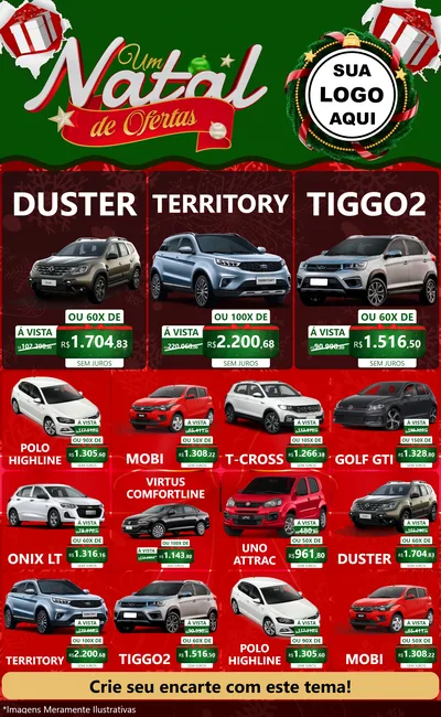 Modelo de Encarte para Encarte Grande com o tema Um Natal de Ofertas para Concessionaria de Carros