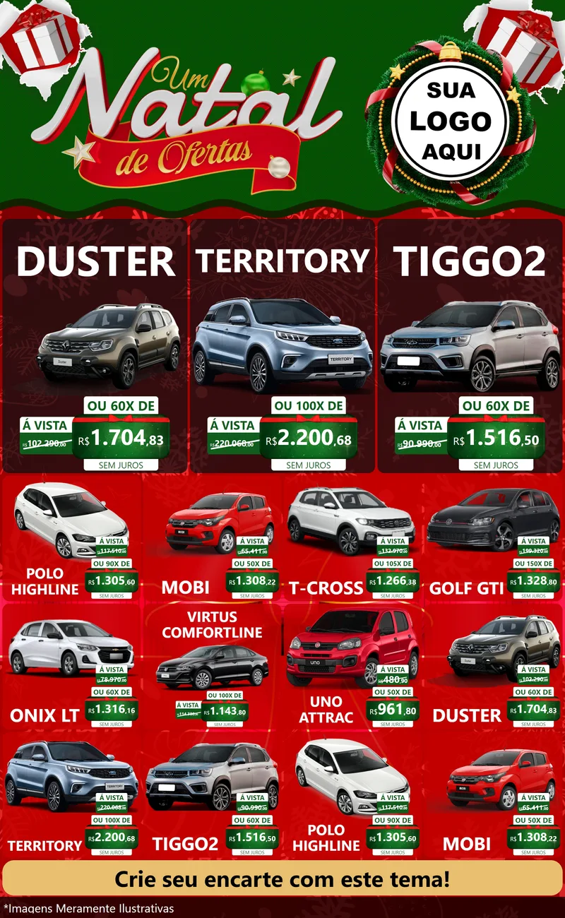 Modelo de Encarte para Encarte Grande com o tema Um Natal de Ofertas para Concessionaria de Carros