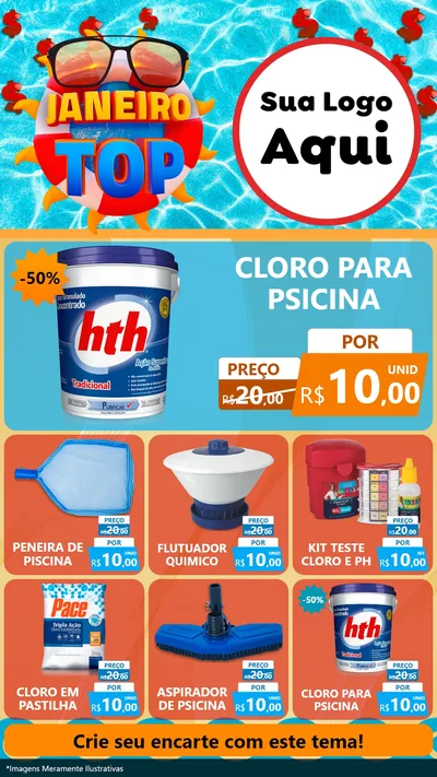 Modelo de Rede Social para Stories com o tema Janeiro Top para Produtos para Piscina