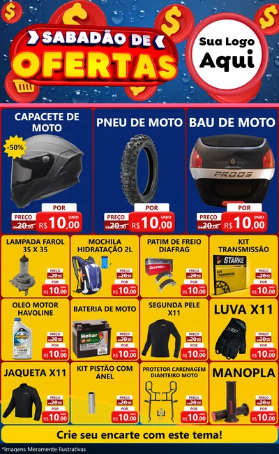 Modelo de Encarte para Encarte Grande com o tema Sabadão de Ofertas para Moto peças