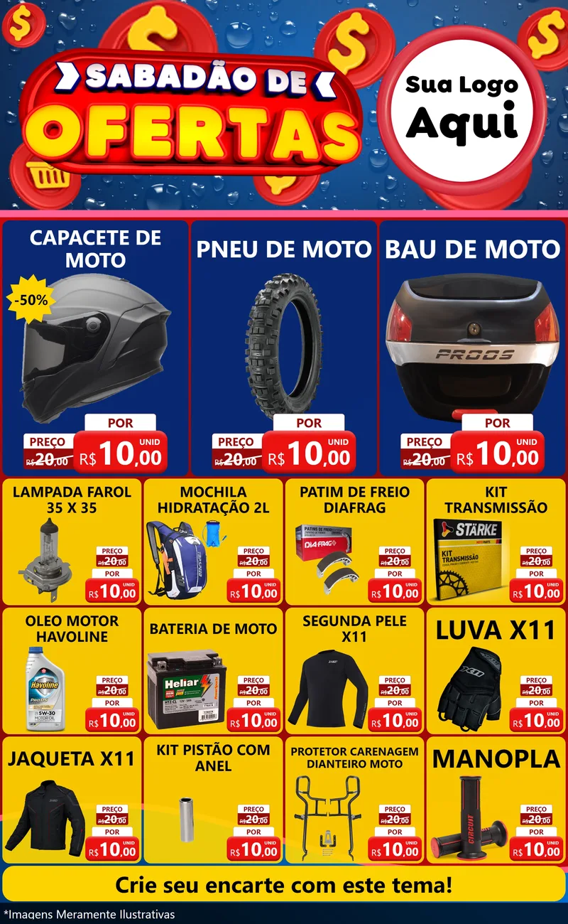 Modelo de Encarte para Encarte Grande com o tema Sabadão de Ofertas para Moto peças