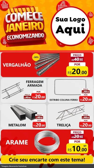 Modelo de TV para TV Vertical com o tema Comece Janeiro Economizando para Ferragens