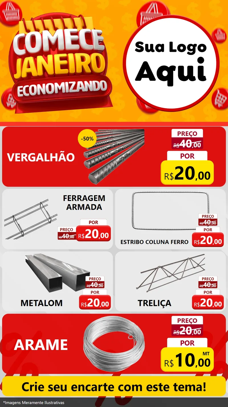 Modelo de TV para TV Vertical com o tema Comece Janeiro Economizando para Ferragens