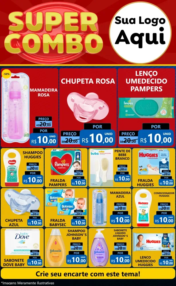 Modelo de Encarte para Encarte Grande com o tema Super Combo para Bebês
