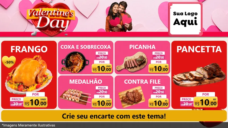 Modelo de TV para TV Horizontal com o tema Valentine's Day para Assados