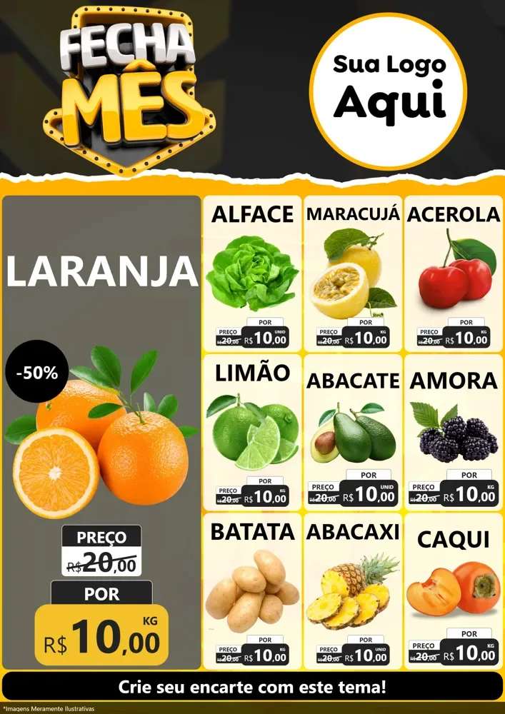 Modelo de Encarte para Encarte A4 Vertical com o tema Fecha Mês para Hortifrúti