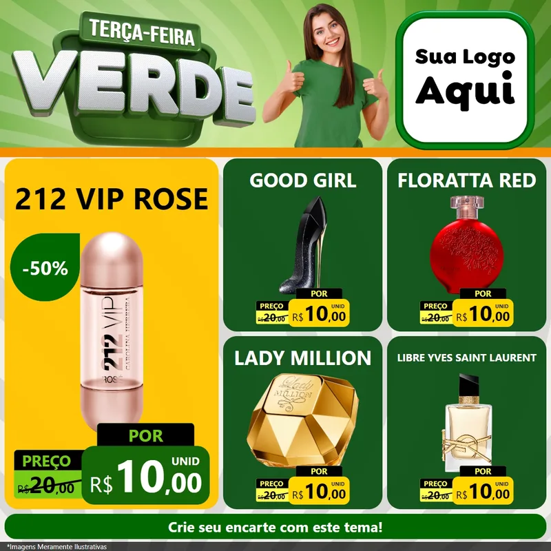 Modelo de Rede Social para Feed Facebook com o tema Terça - Feira Verde para Perfumes