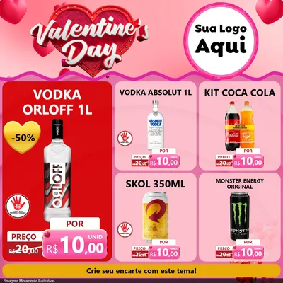 Modelo de Rede Social para Feed Facebook com o tema Valentine's Day para Distribuidora de bebidas
