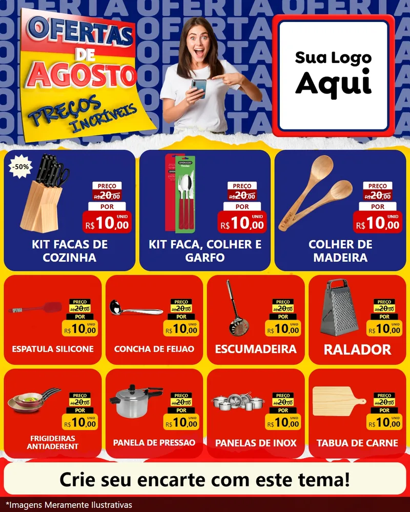 Modelo de Rede Social para Feed Instagram com o tema Ofertas de Agosto - Preços Incríveis para Utilidades Domésticas