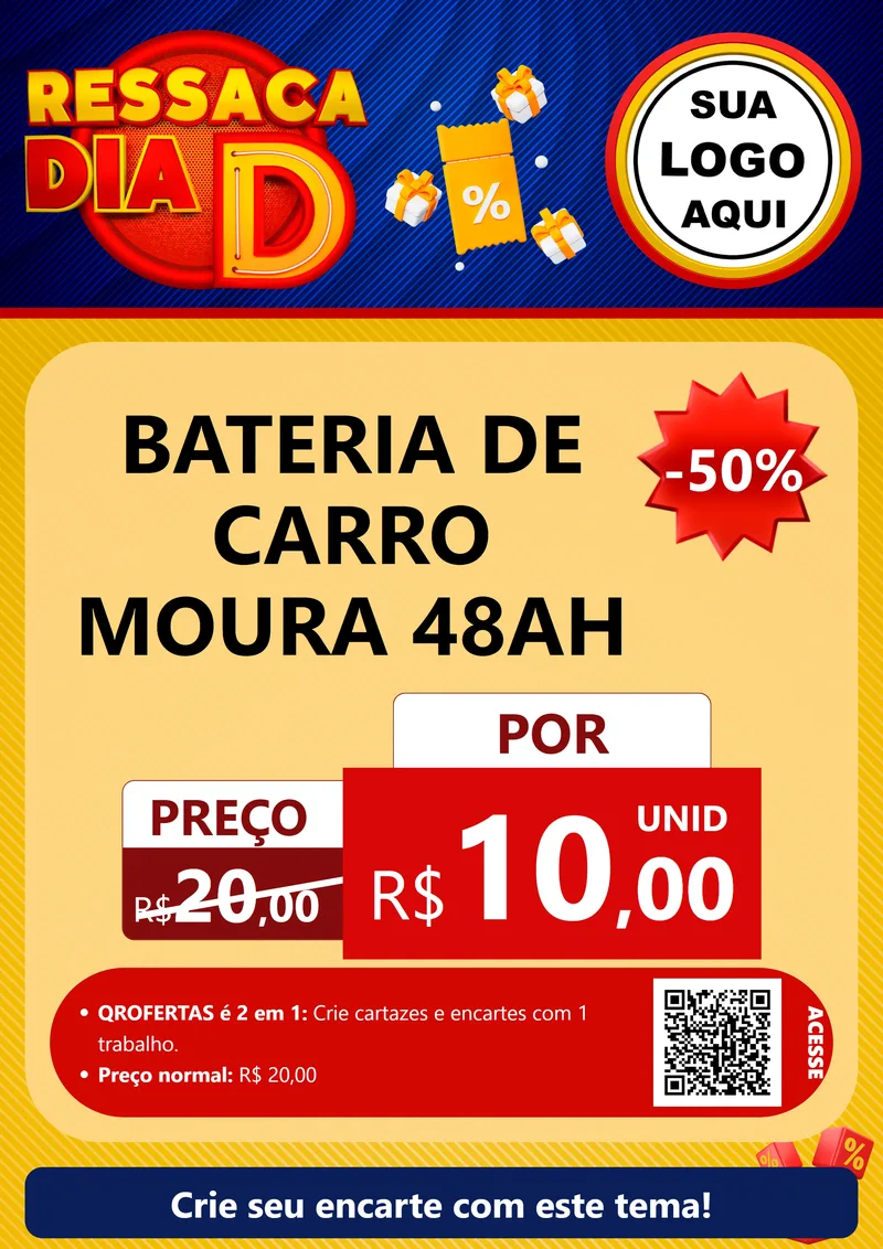 Modelo de Cartaz para Cartaz A4 Vertical com o tema Ressaca Dia D para Baterias Elétricas