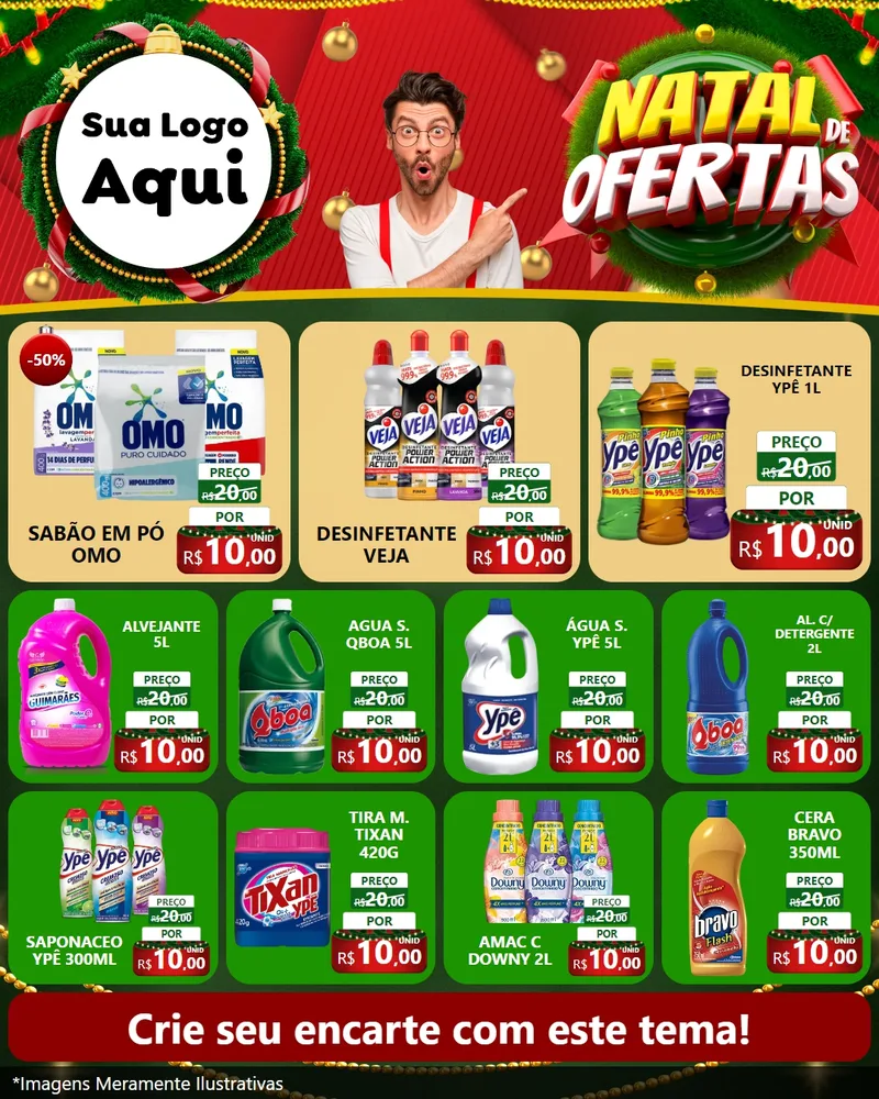 Modelo de Rede Social para Feed Instagram com o tema Natal de Ofertas para Produtos de Limpeza