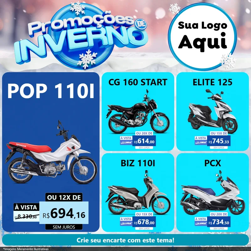 Modelo de Rede Social para Feed Facebook com o tema Promoções de Inverno para Concessionaria de Motos
