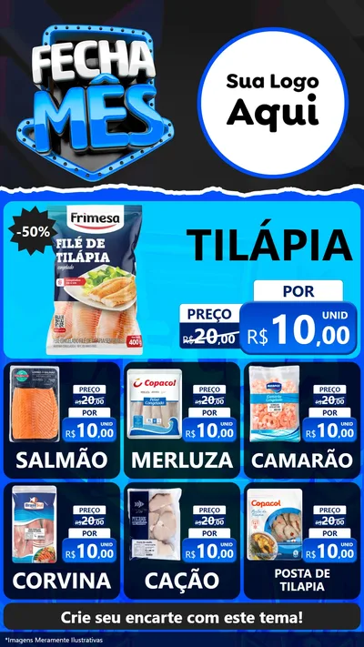 Modelo de Rede Social para Stories com o tema Fecha Mês para Peixaria