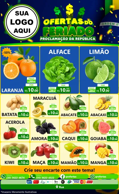 Modelo de Encarte para Encarte Grande com o tema Ofertas do Feriado - Proclamação da República para Hortifrúti