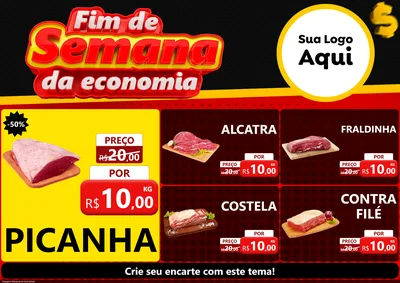 Modelo de Encarte para Encarte A4 Horizontal com o tema Fim de Semana da Economia para Açougue