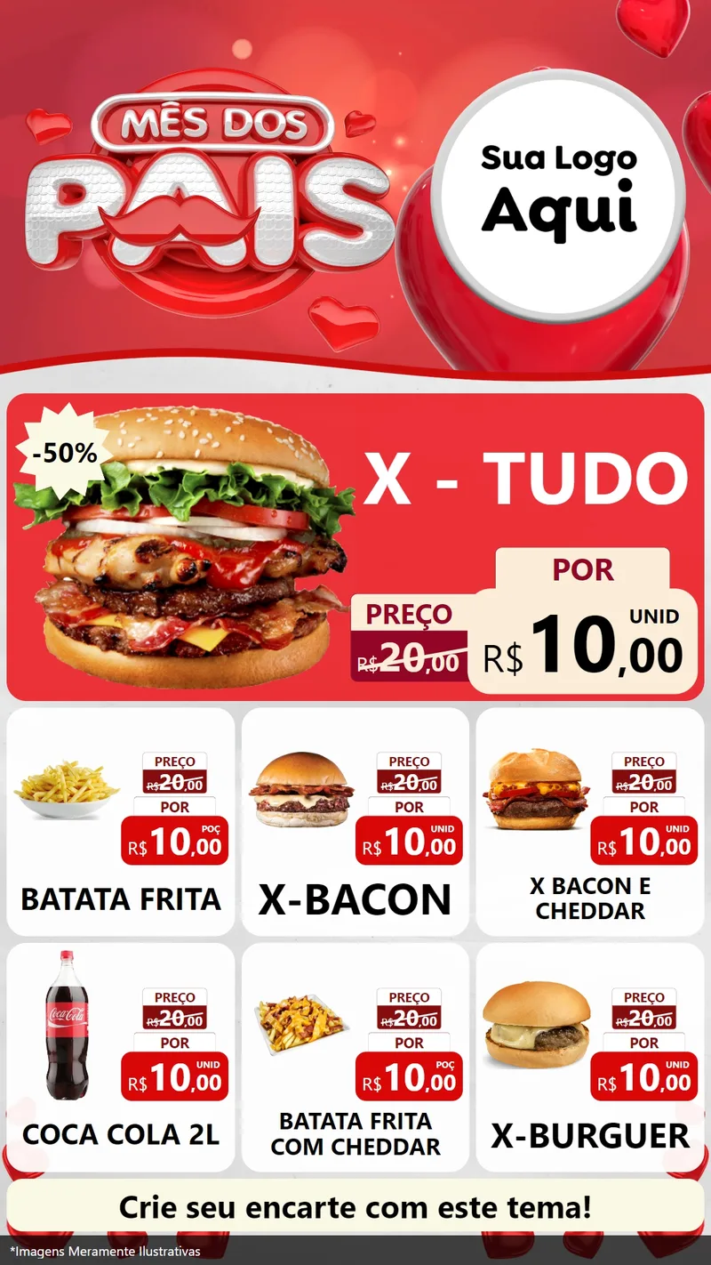 Modelo de Rede Social para Stories com o tema Mês dos Pais para Hamburgueria