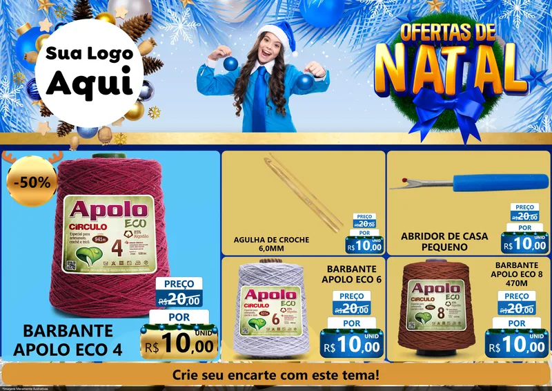 Modelo de Encarte para Encarte A4 Horizontal com o tema Ofertas de Natal para Armarinho e Aviamentos