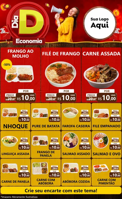 Modelo de Encarte para Encarte Grande com o tema Dia D Economia para Restaurante