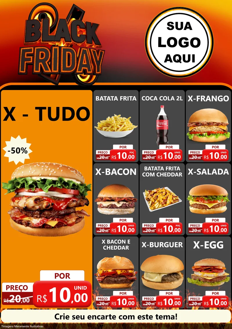 Modelo de Encarte para Encarte A4 Vertical com o tema Black Friday para Hamburgueria
